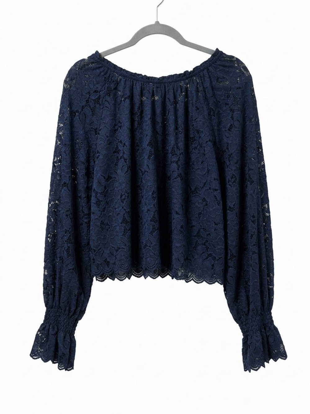 Free People Navy Lace Off-Shoulder Peasant Top